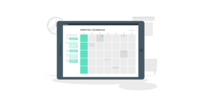 Illustration eines Belegungskalenders in grau und grün